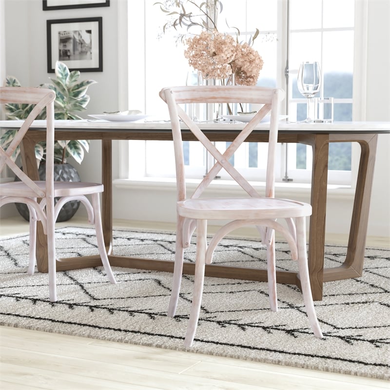 Maklaine Modern / Contemporary Wood X-Back Chair In Lime Wash