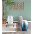Maklaine Round Drum Table with Capiz Shell Finish in Light Blue/White