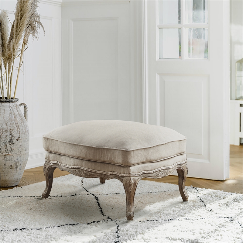 Maklaine Wood Modern Traditional Accent Ottoman in Natural Finish