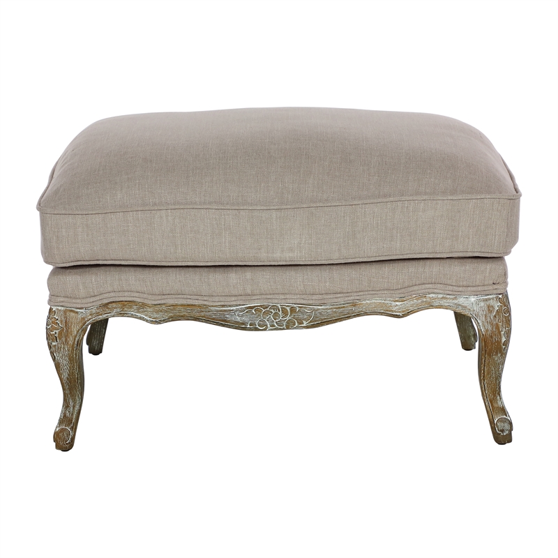 Maklaine Wood Modern Traditional Accent Ottoman in Natural Finish