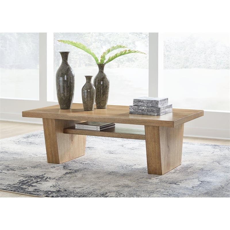 Maklaine Wood Modern Traditional Light Brown Finish Coffee Table