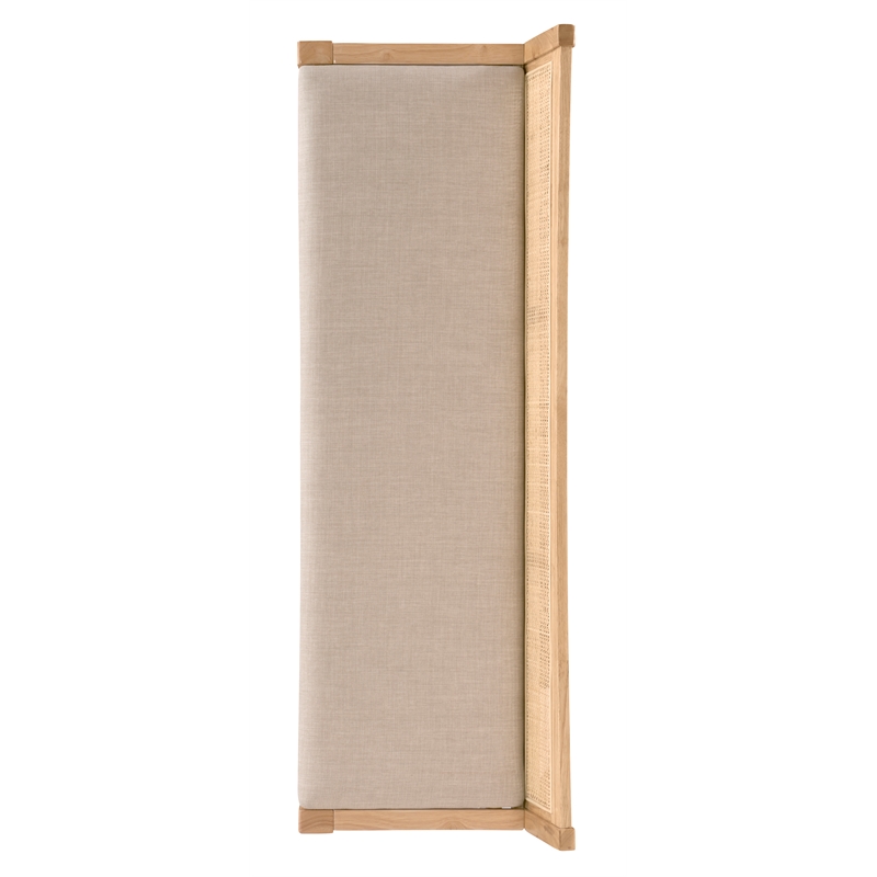 Maklaine Wood Bench Woven Cane Back Beige Padded Seat in Natural Finish