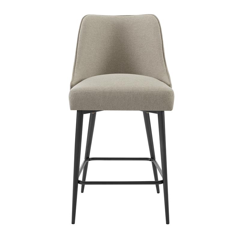 Maklaine Mid-Century Khaki Beige Fabric and Dark Metal Counter Chair