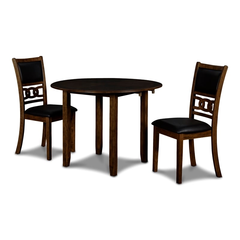 Maklaine Solid Wood Dining Drop Leaf Table with 2 Chairs in Brown