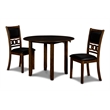 Maklaine Solid Wood Dining Drop Leaf Table with 2 Chairs in Brown