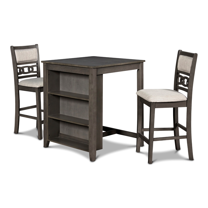 Maklaine Contemporary Solid Wood Counter Table with 2 Chairs in Gray