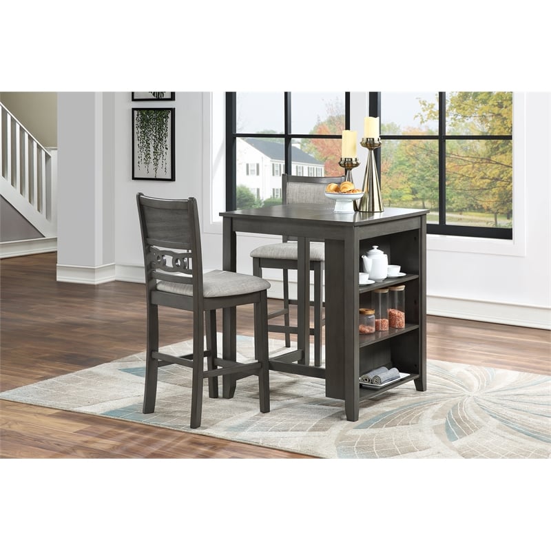 Maklaine Contemporary Solid Wood Counter Table with 2 Chairs in Gray