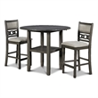Maklaine Solid Wood Counter Drop Leaf Table W/2 Chairs in Gray