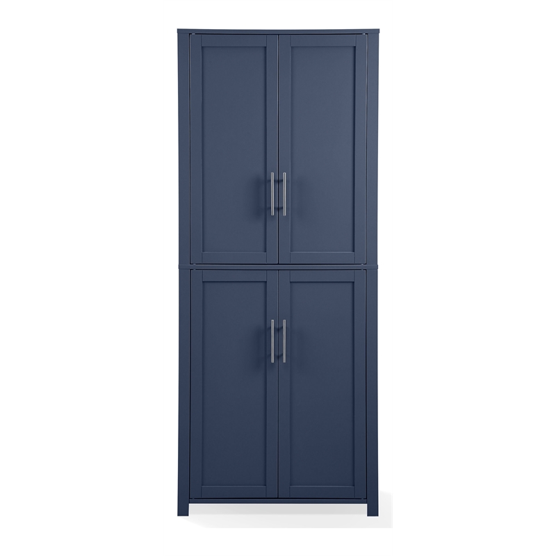 Maklaine Modern Traditional Wood Kitchen Storage Pantry in Navy