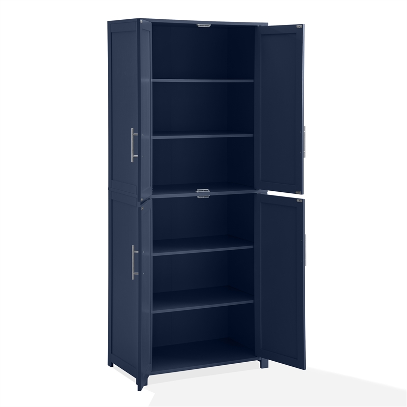 Maklaine Modern Traditional Wood Kitchen Storage Pantry in Navy