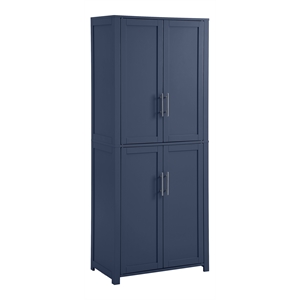 Maklaine Modern Traditional Wood Kitchen Storage Pantry in Navy