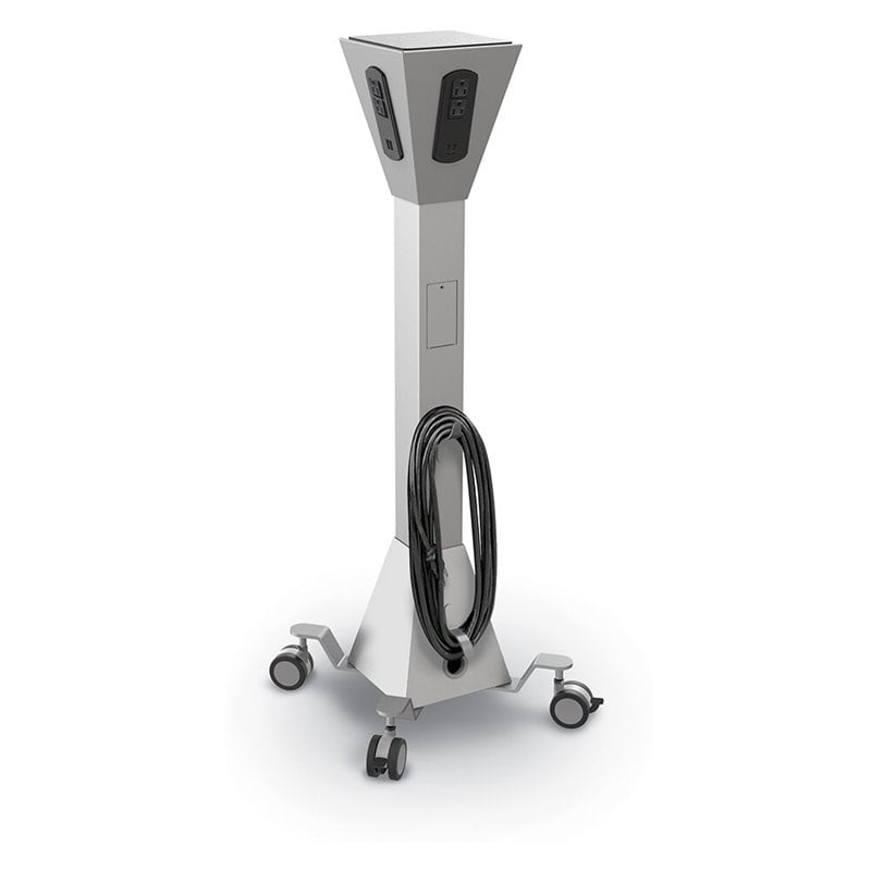 Maklaine Contemporary Mobile Power Tower with AC and USB Outlets Gray