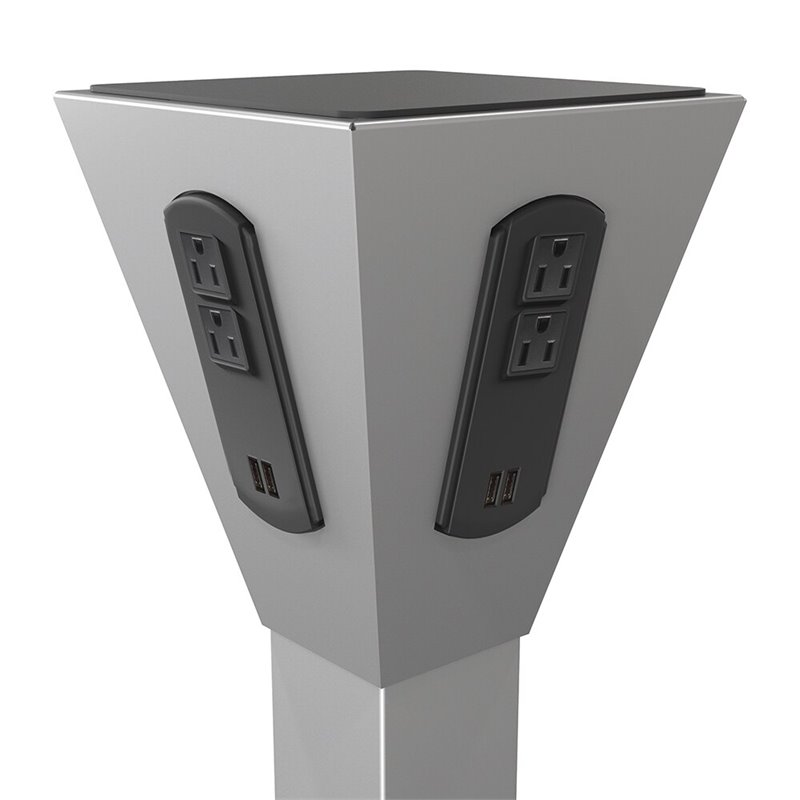 Maklaine Contemporary Mobile Power Tower with AC and USB Outlets Gray