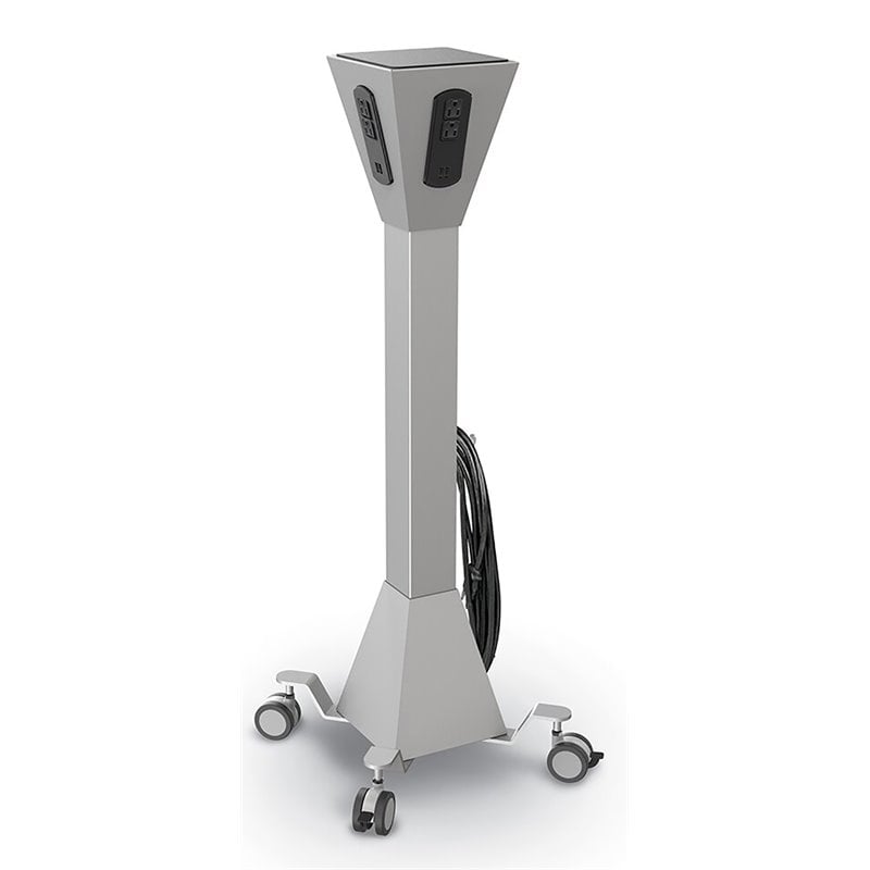 Maklaine Contemporary Mobile Power Tower with AC and USB Outlets Gray