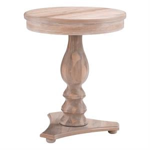 Maklaine Round Wood Side Table 20&quotD x 24.5&quotH with Pedestal Base Natural Brown