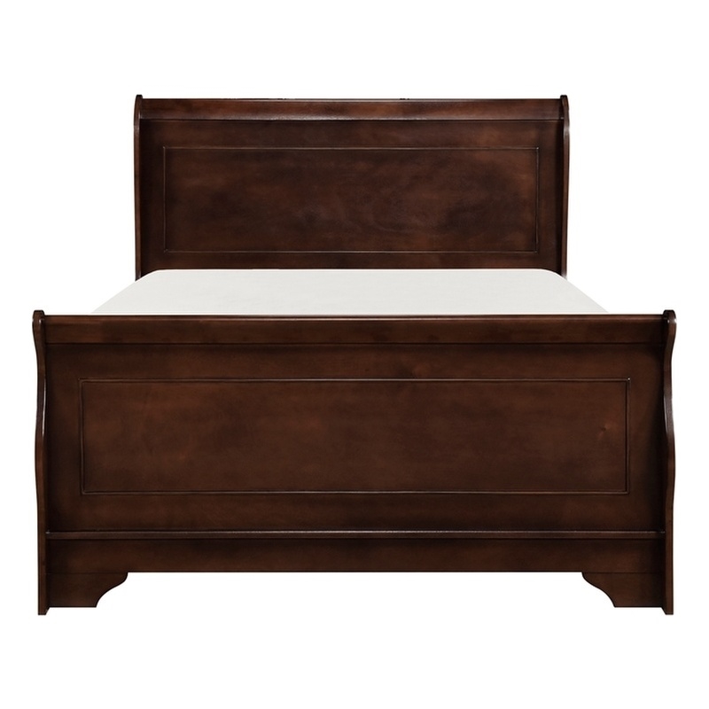 Maklaine Modern Traditional Wood Queen Sleigh Bed in Brown Cherry