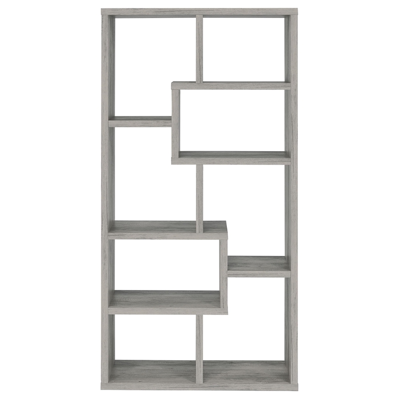 Maklaine 10-Shelf Contemporary Tall Spacious Wood Bookcase in Gray