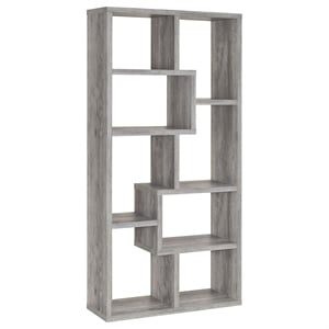 Maklaine 10-Shelf Contemporary Tall Spacious Wood Bookcase in Gray