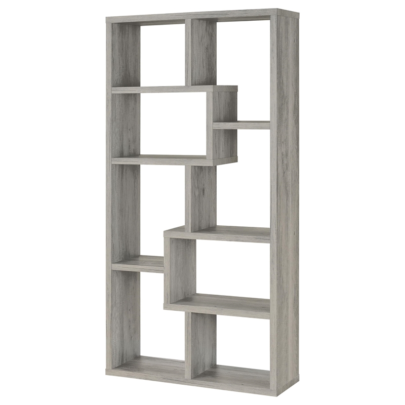 Maklaine 10-Shelf Contemporary Tall Spacious Wood Bookcase in Gray