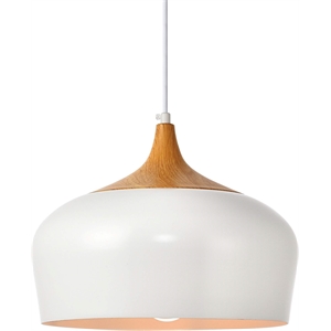 Maklaine Transitional 1 Light Aluminum Pendant in White & Natural Wood