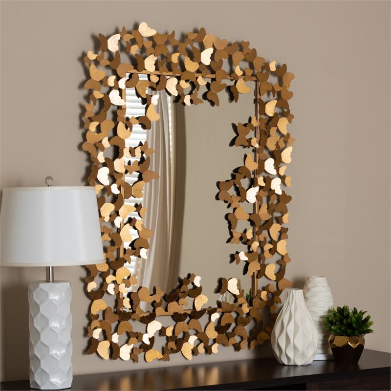Maklaine Contemporary Decorative Butterfly Wall Mirror in Gold