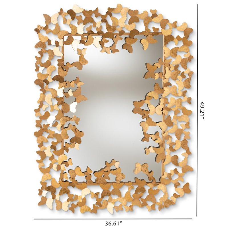 Maklaine Contemporary Decorative Butterfly Wall Mirror in Gold