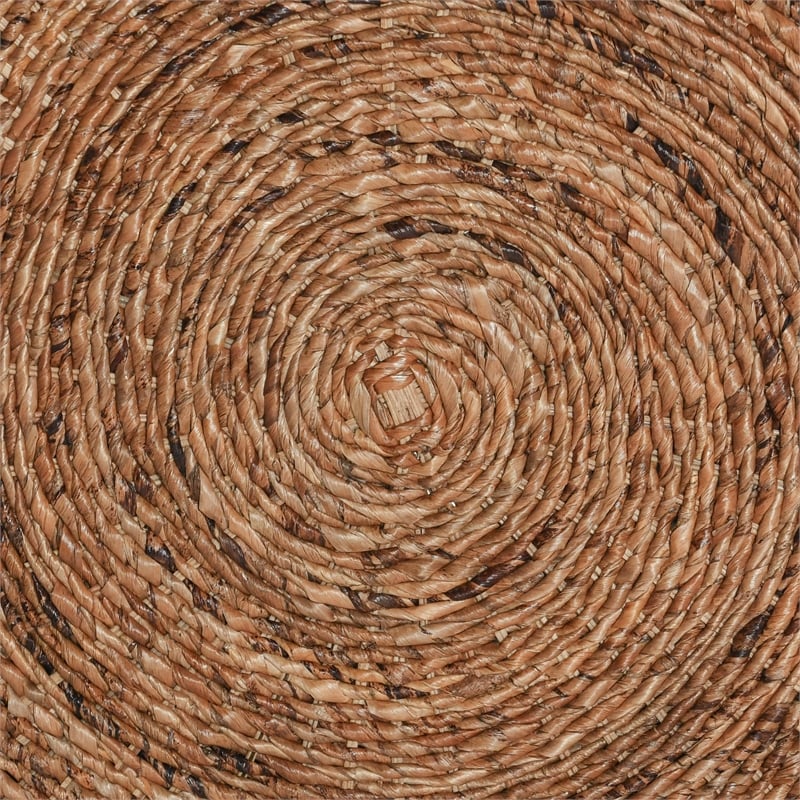 Maklaine Transitional Round Rattan Abaca Coffee Table in Multi Brown