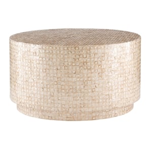 Maklaine Round Coffee/Accent Table in Gold/Ivory Capiz Shell Mosaic Finish