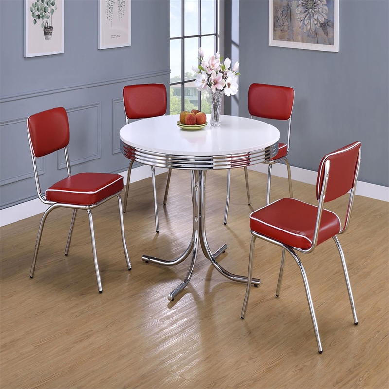 Maklaine Contemporary Open Back Faux Leather Dining Chairs in Red