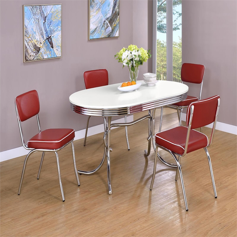 Maklaine Contemporary Open Back Faux Leather Dining Chairs in Red