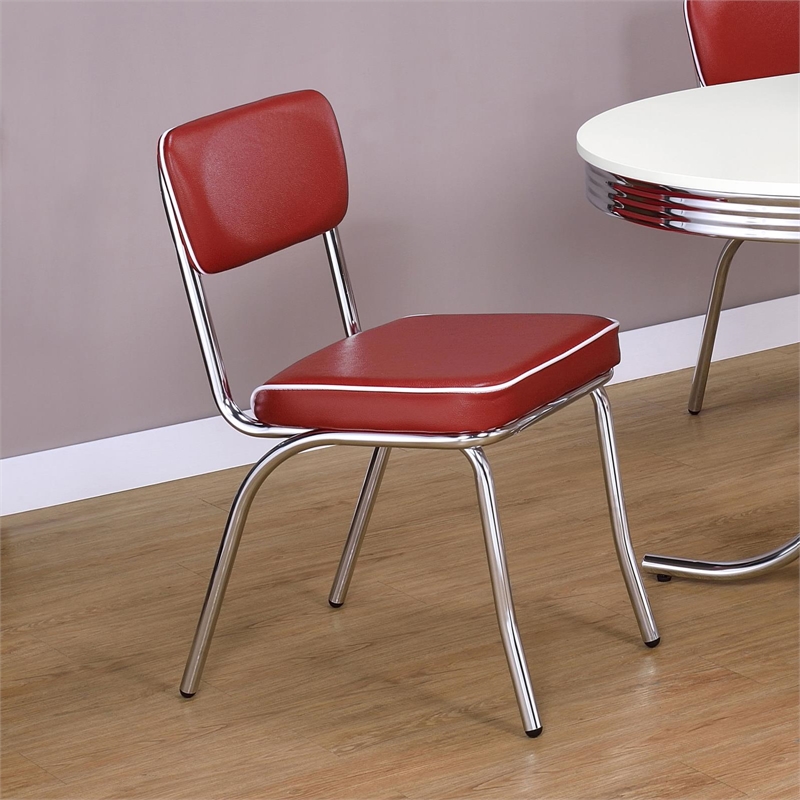 Maklaine Contemporary Open Back Faux Leather Dining Chairs in Red