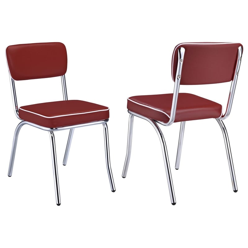 Maklaine Contemporary Open Back Faux Leather Dining Chairs in Red