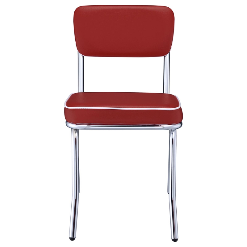Maklaine Contemporary Open Back Faux Leather Dining Chairs in Red