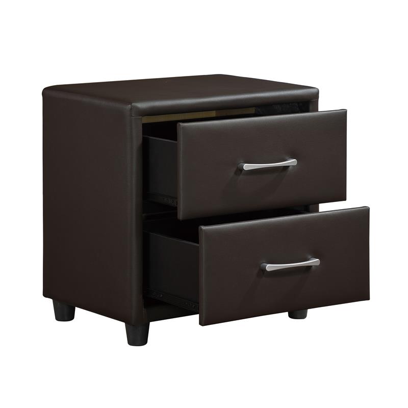 Maklaine 2-Drawers Contemporary Wood Nightstand in Dark Brown