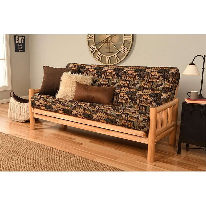 Maklaine Full-size Futon in Brown Peter's Cabin Print-Frame Not Included