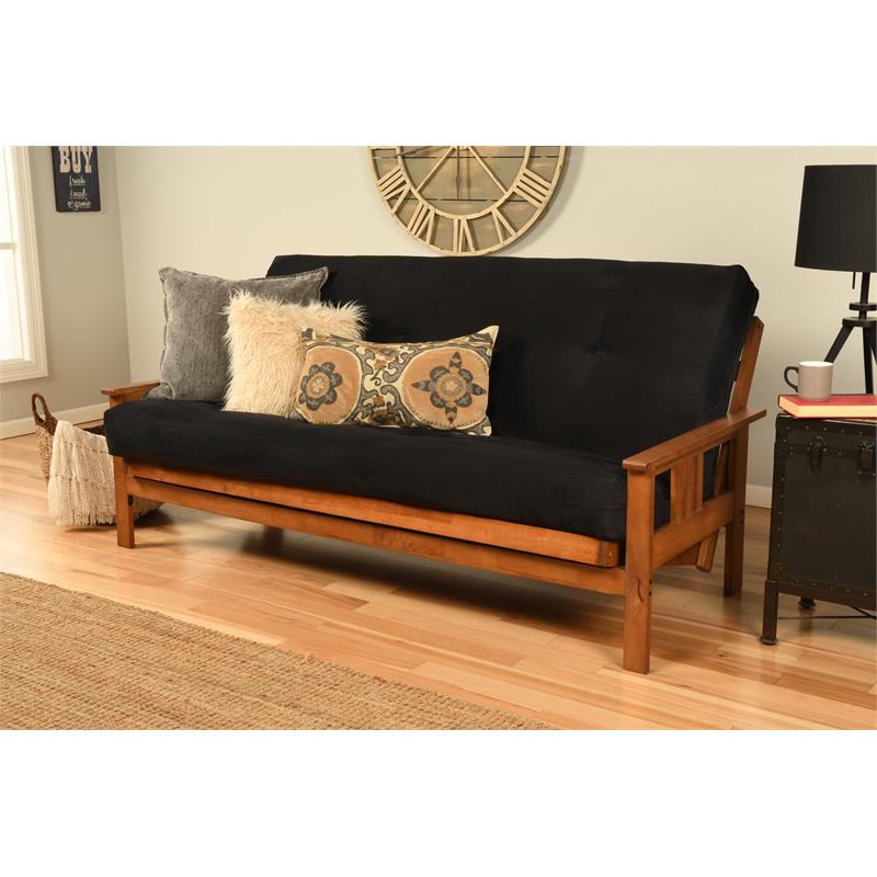 Maklaine Full-size Suede Fabric Futon in Black-Frame Not Included