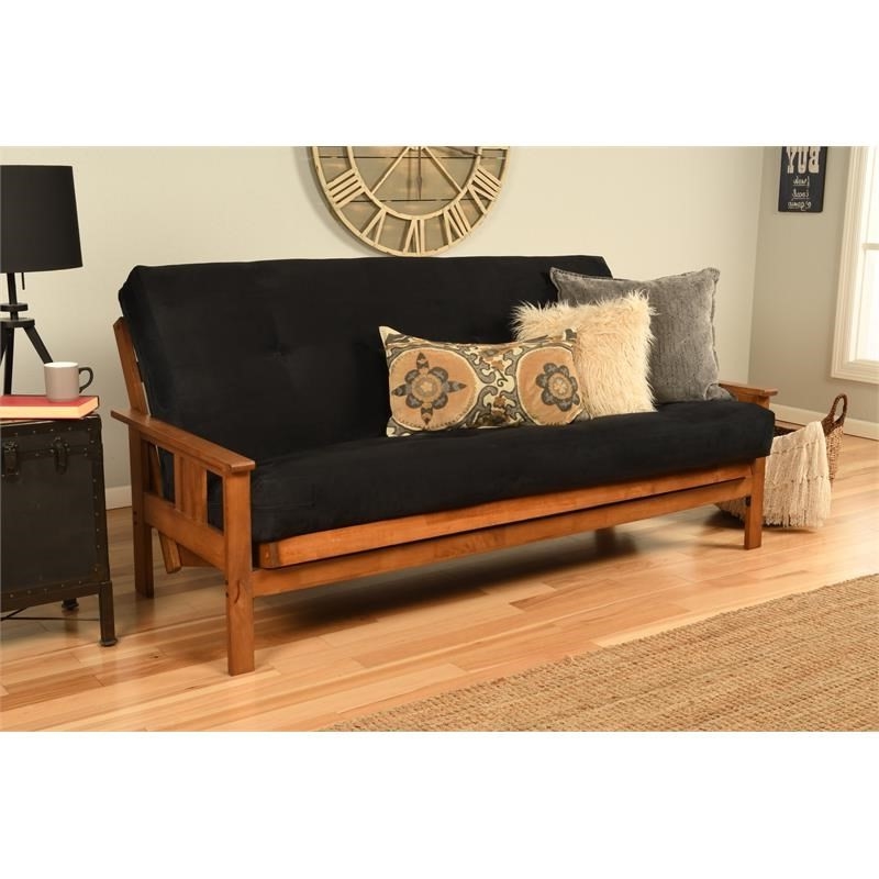 Maklaine Full-size Suede Fabric Futon in Black-Frame Not Included