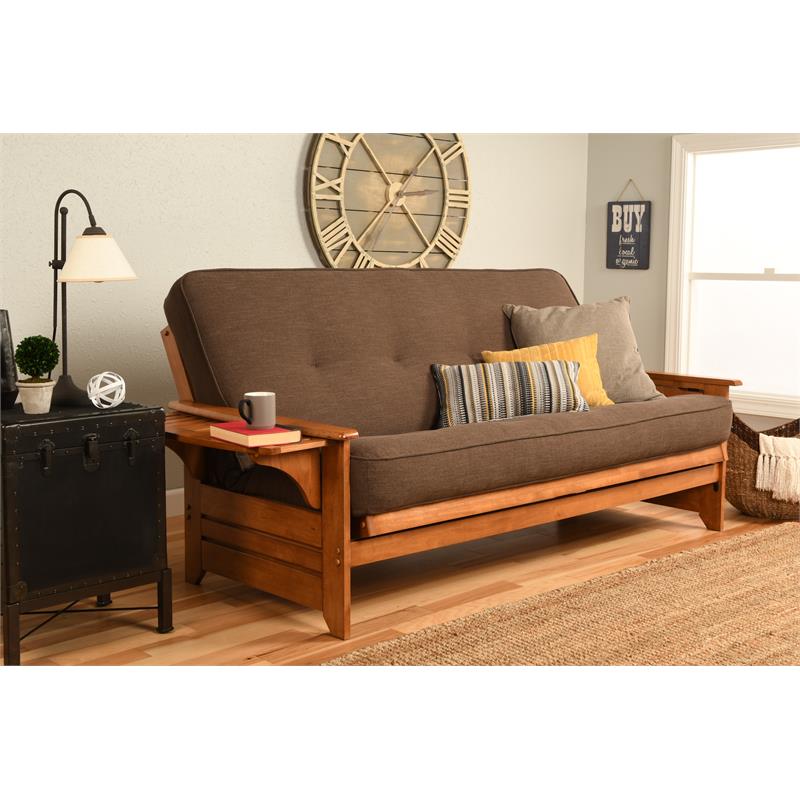 Maklaine Full Linen Fabric Futon in Cocoa Brown-Frame Not Included
