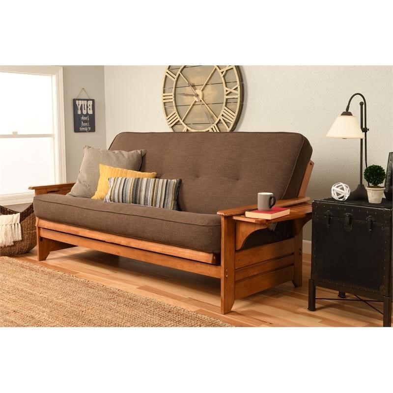 Maklaine Full Linen Fabric Futon in Cocoa Brown-Frame Not Included