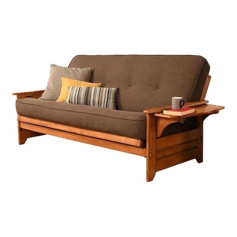 Maklaine Full Linen Fabric Futon in Cocoa Brown-Frame Not Included