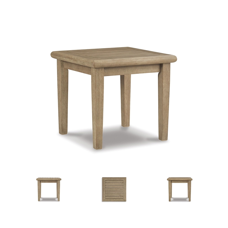 Maklaine Contemporary Square Patio End Table in Grayish Brown