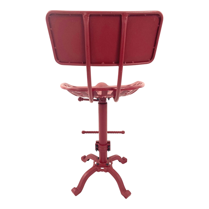 Maklaine Farmhouse Metal Tractor Seat Stool with Back in Red