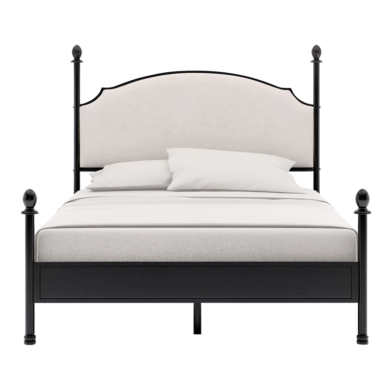 Maklaine Transitional Metal Queen Poster Panel Bed in Silver Gun Metal