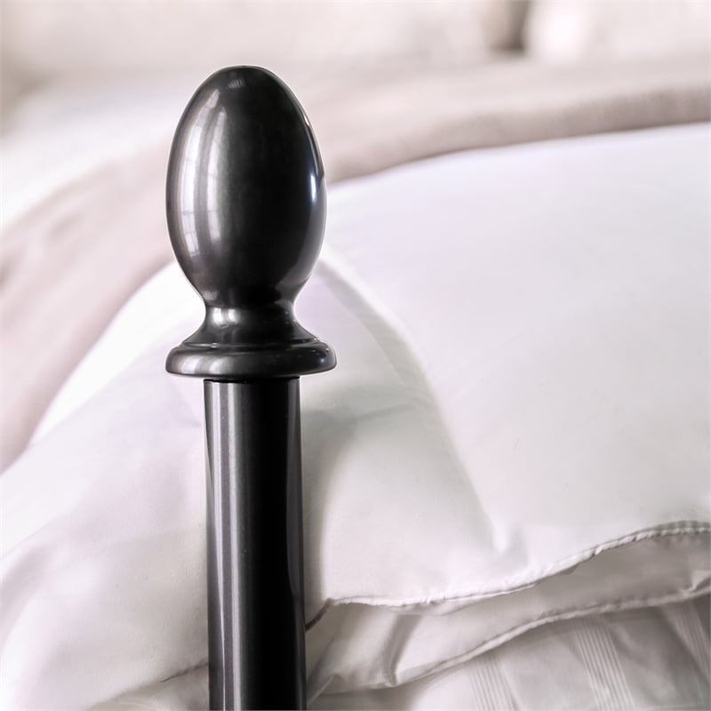 Maklaine Transitional Metal Queen Poster Panel Bed in Silver Gun Metal