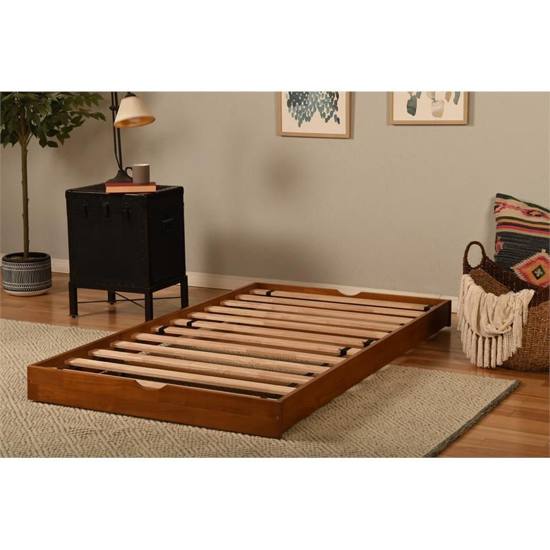 Maklaine Wood Pop Up Bed with Brown Frame-Mattress Not Included