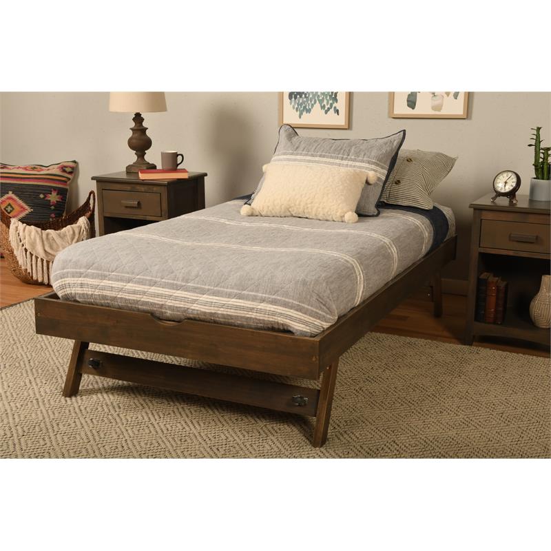 Maklaine Wood Pop Up Bed with Brown Frame-Mattress Not Included