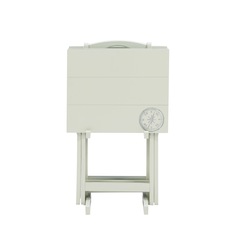 Maklaine 5 Piece Tray Table Set Planked Top with Compass Design in Gray Wood