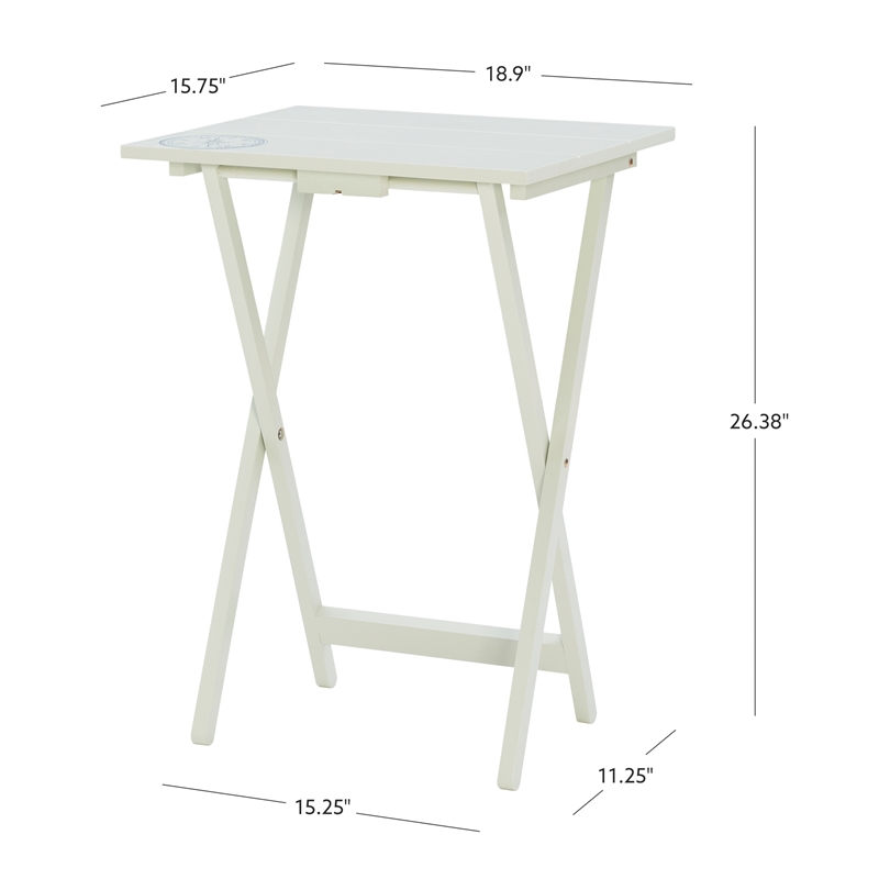 Maklaine 5 Piece Tray Table Set Planked Top with Compass Design in Gray Wood