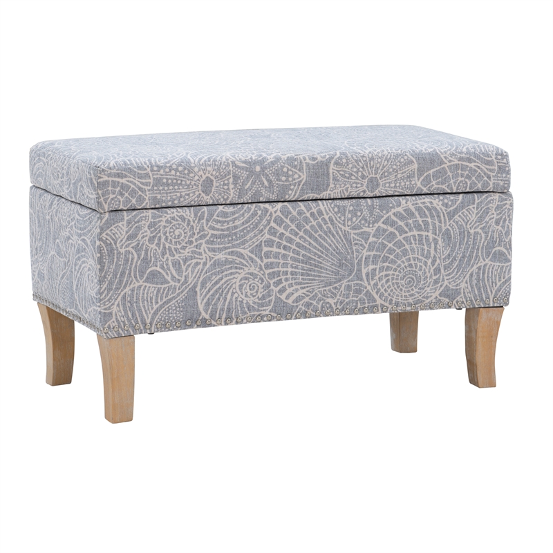 Maklaine Coastal Wood Upholstered Storage Ottoman in Stone Gray