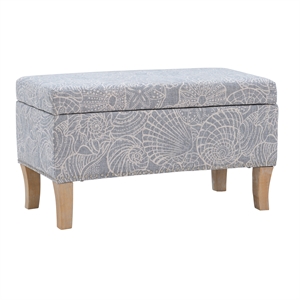 Maklaine Coastal Wood Upholstered Storage Ottoman in Stone Gray
